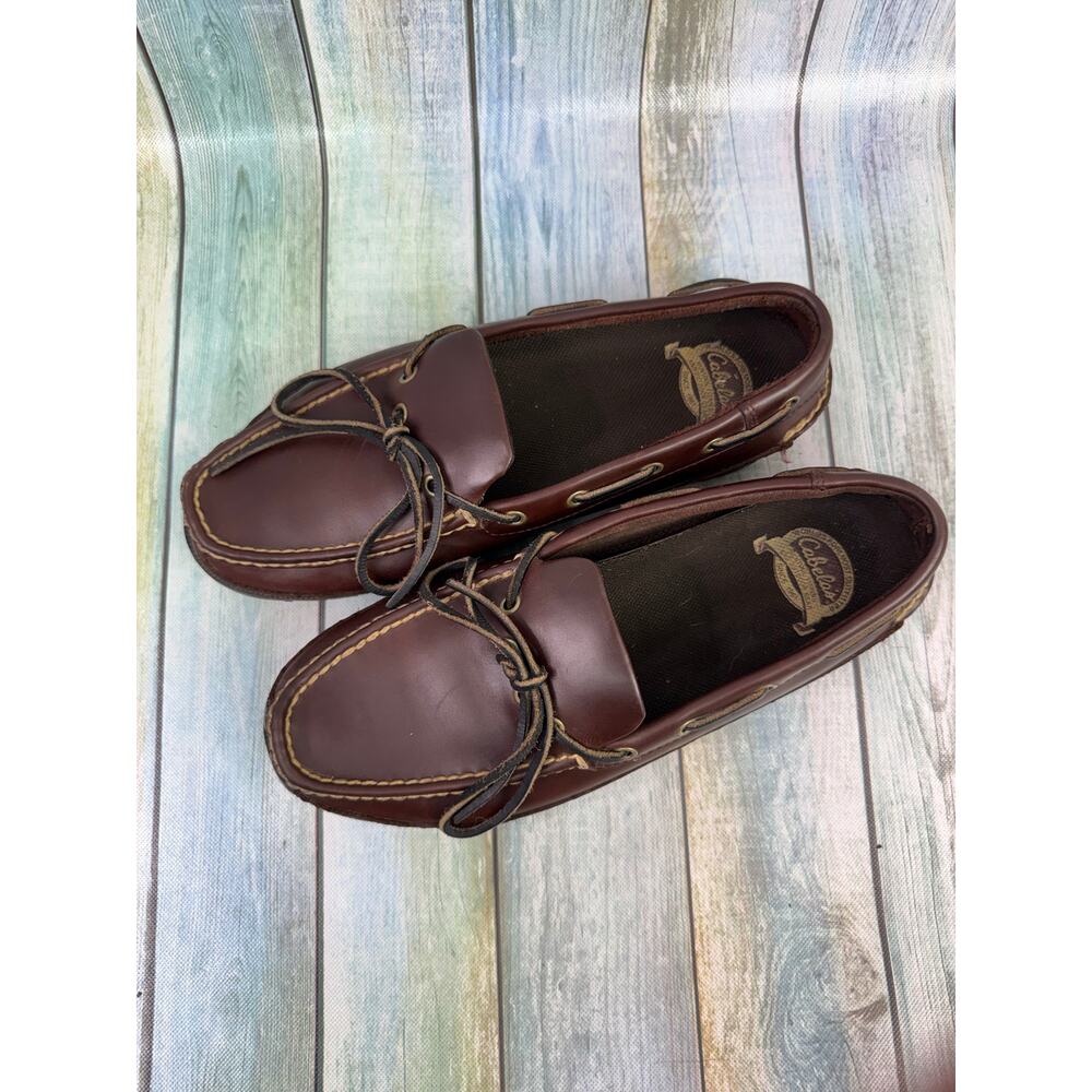 Cabela's Docksider Boat Shoes Brown Leather Vibram Sole Men's Size 12 1 Eye - Picture 2 of 8